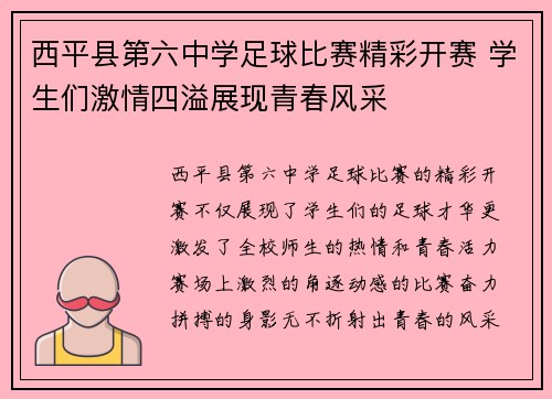 西平县第六中学足球比赛精彩开赛 学生们激情四溢展现青春风采